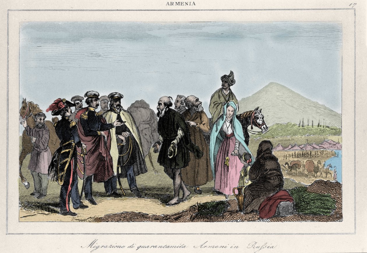 Emigración de armenios a Rusia. Grabado del siglo XIX de Italian School