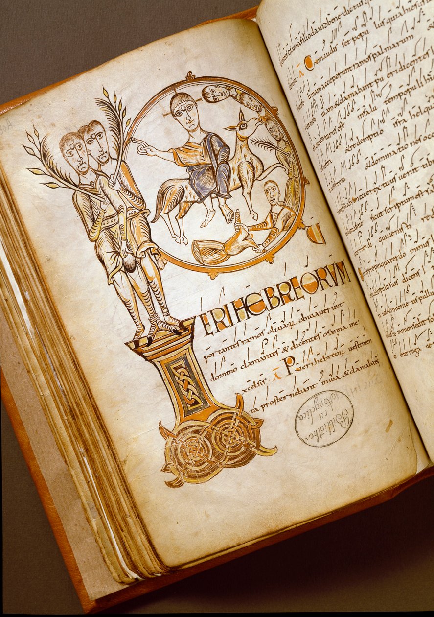 Entrada en Jerusalén. Manuscrito de la escuela de Bolonia. (MS.123-Folio 54 v) Siglo XI. Roma, Biblioteca Angelica de Italian School