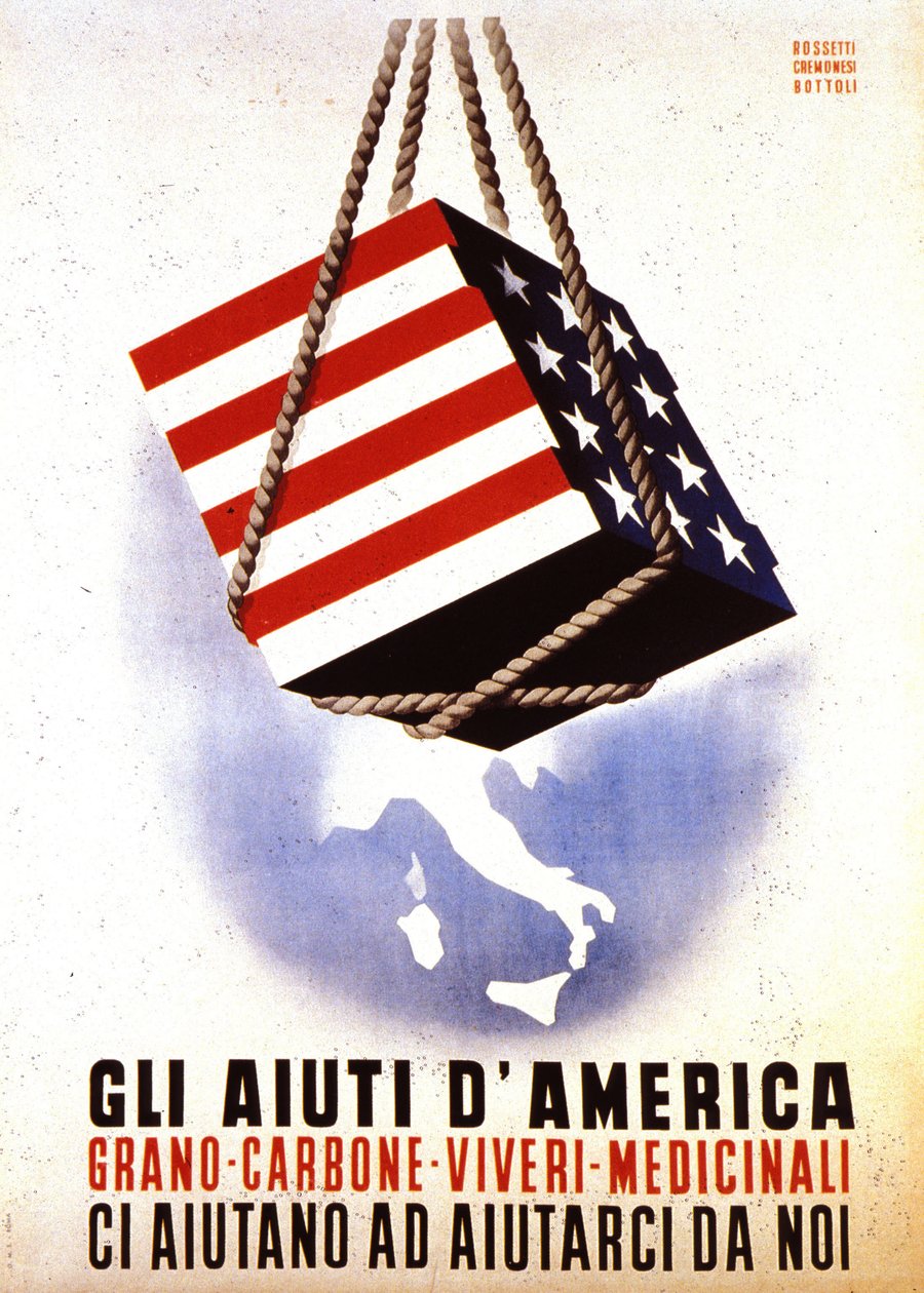 Programa de Recuperación Europea (ERP) (1948-1952): "Ayuda americana para la reconstrucción de Europa". Cartel de Rossetti - Cremonesi - Bottoli de 1948 (cartel) de Italian School