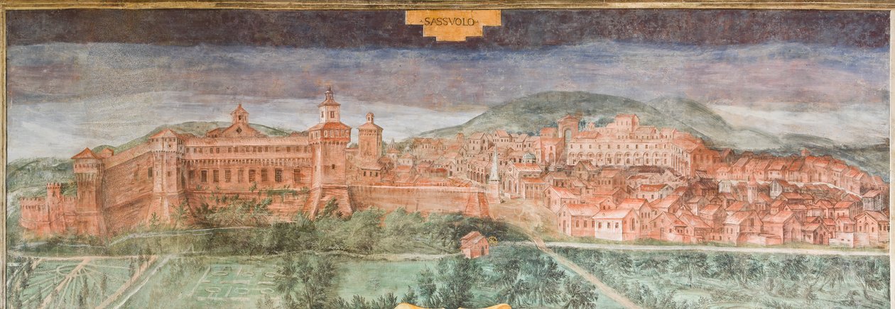 Fiorano modenese, Castillo de Spezzano , Sala de las Vistas: Vista de Sassuolo de Italian School