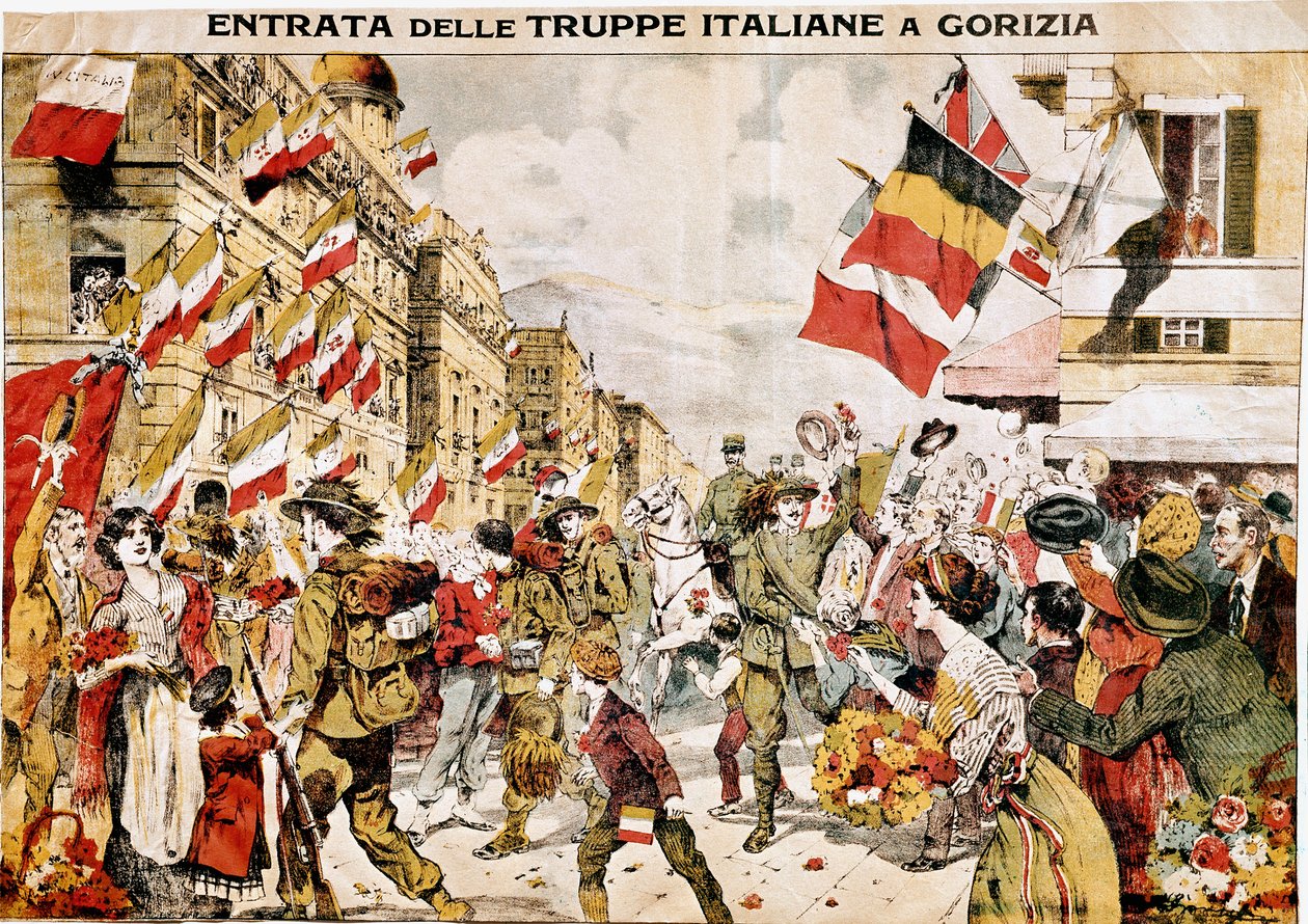 Primera Guerra Mundial (1914-1918). Toma de Gorizia por las tropas italianas. 1918. (grabado) de Italian School
