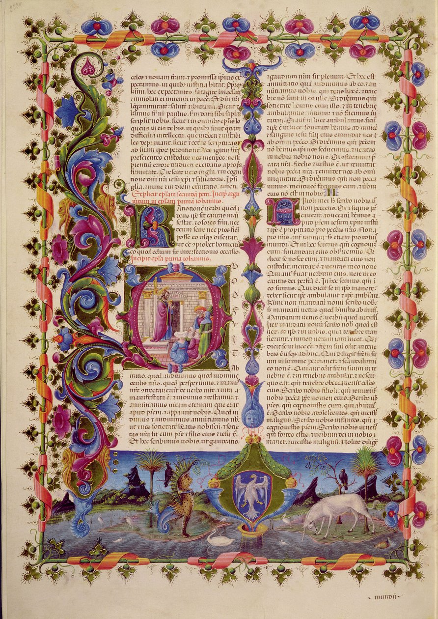 Fol.233v Carta de San Juan a los Apóstoles, de la Biblia de Borso d