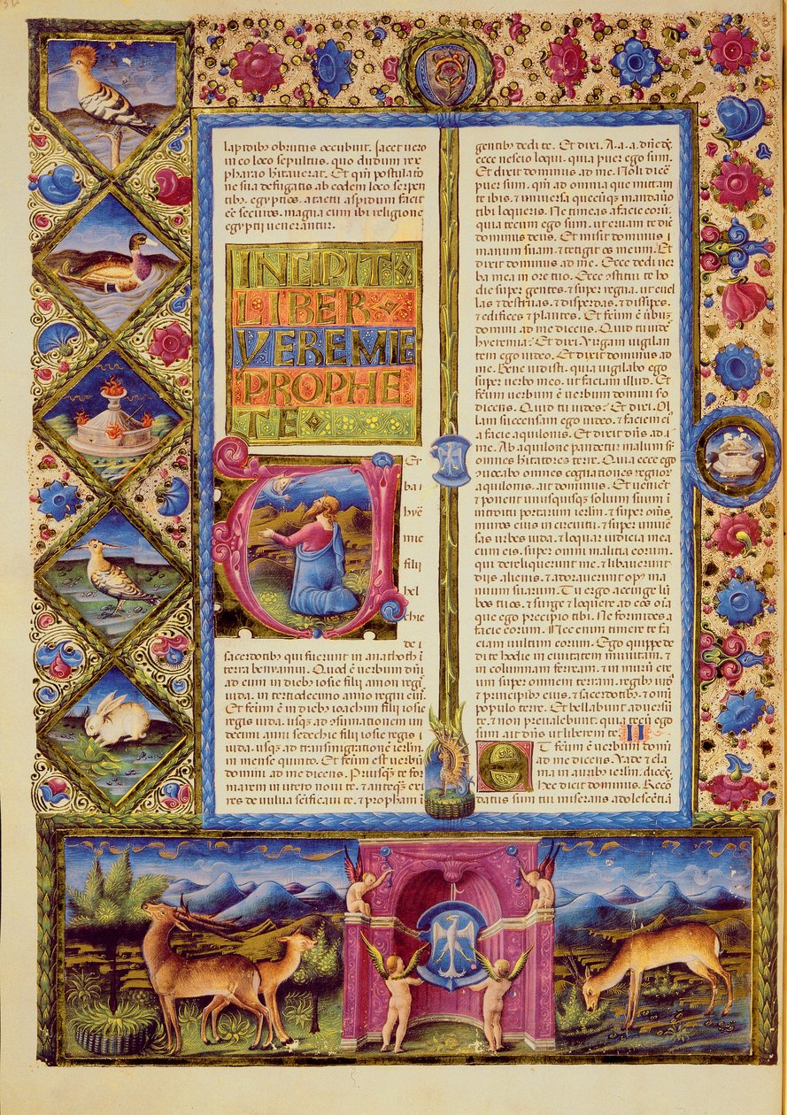 Fol.25v Apertura del Libro de Jeremías, de la Biblia de Borso d