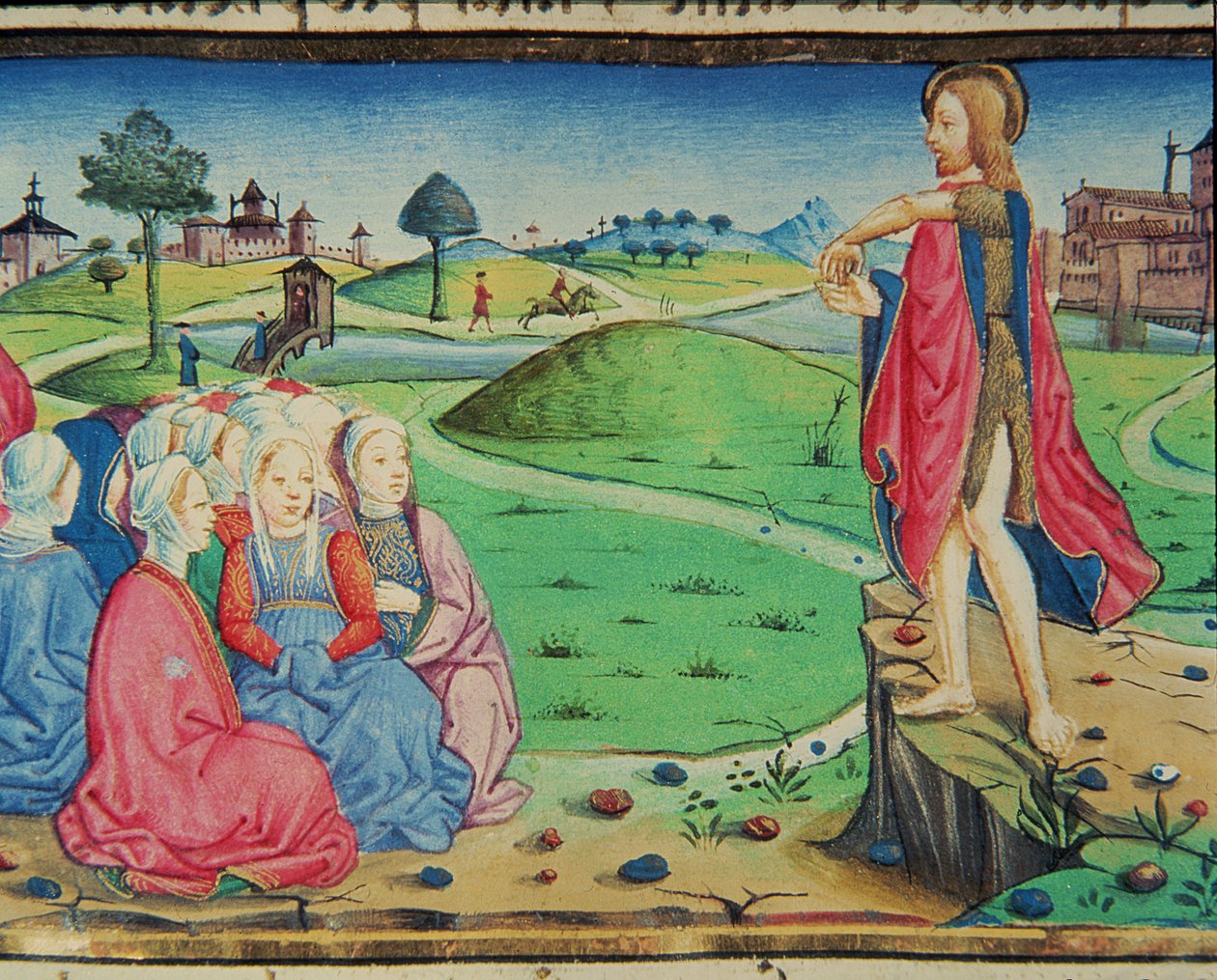 Fol.44r San Juan Bautista predica y bautiza (vitela) de Italian School