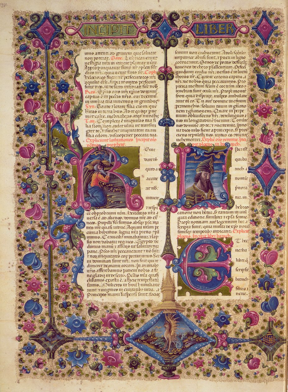 Fol.52v Apertura del Libro del Profeta Baruc, de la Biblia de Borso d