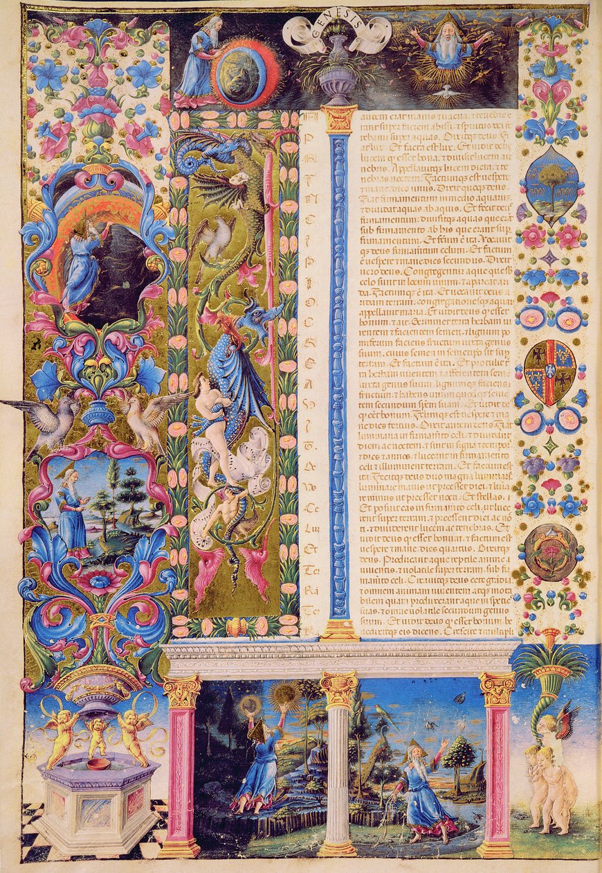 Fol.5v Génesis. La creación del universo, de la Biblia de Borso d