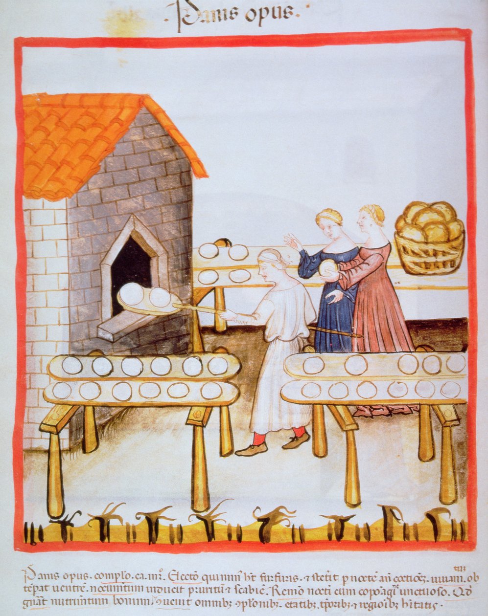 Horneando pan integral, ilustración de Tacuinum Sanitatis de Italian School