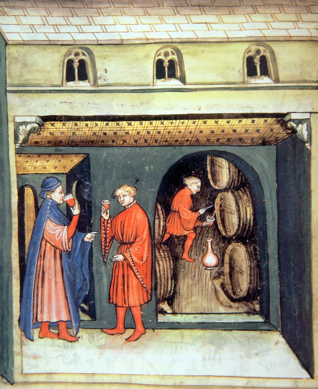Fol.86v Vino de fruta añejo, ilustración del Tacuinum Santiatis Codex Vindobonensis de Italian School