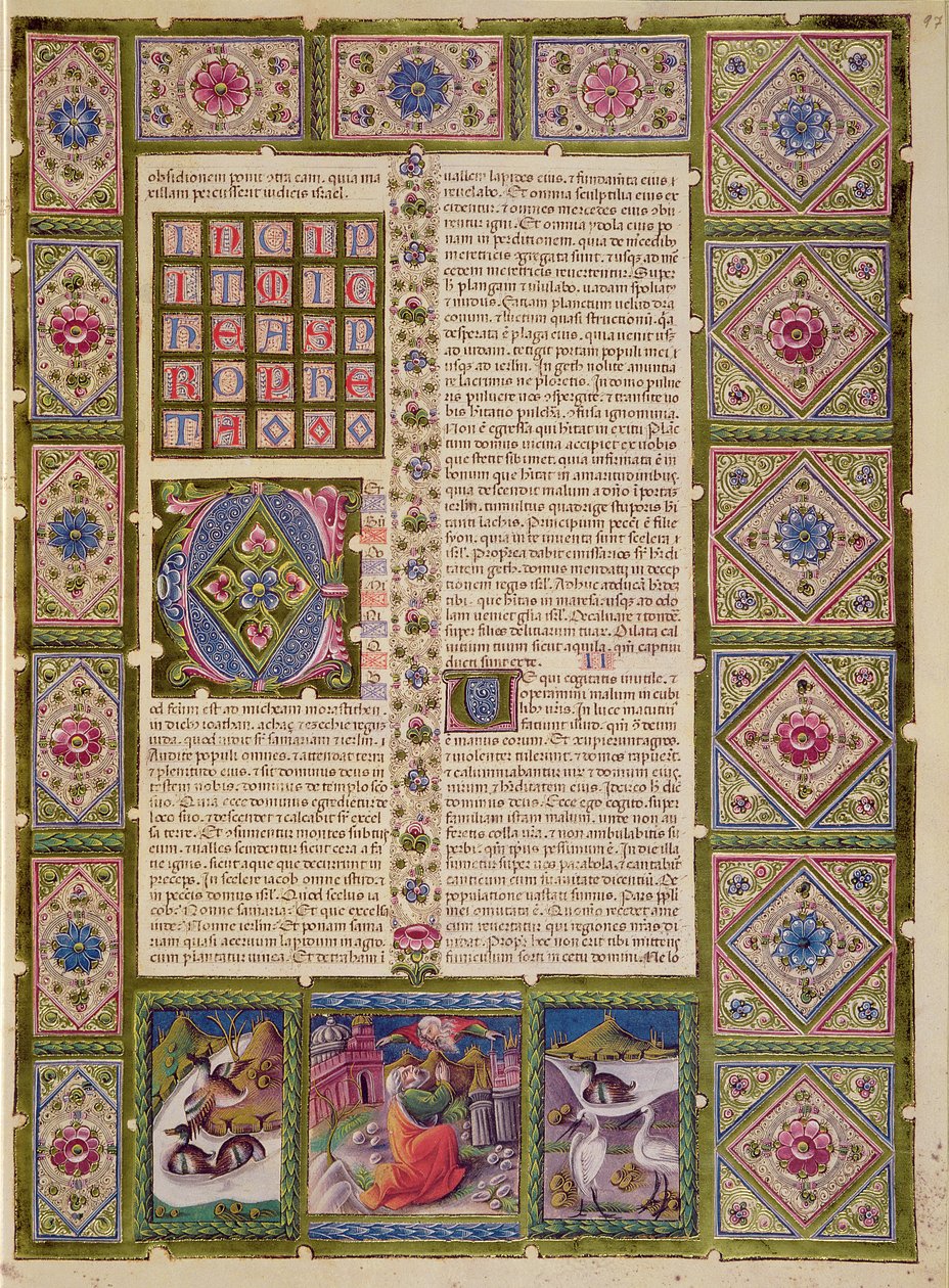Fol.97r Apertura del Libro del Profeta Micheas, de la Biblia de Borso d