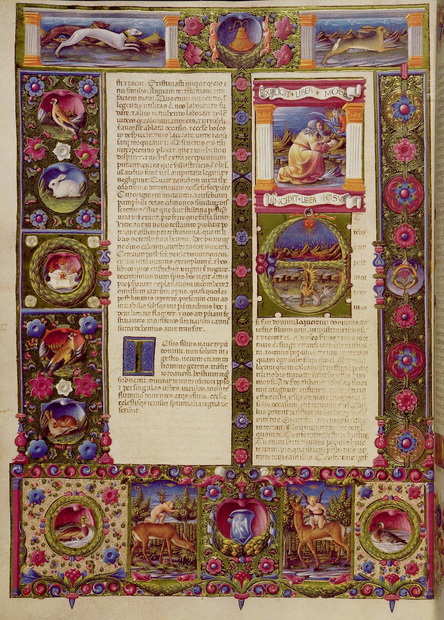 Fol. Fin del Libro de Moisés, comienzo del Libro de Josué, de la Biblia de Borso d