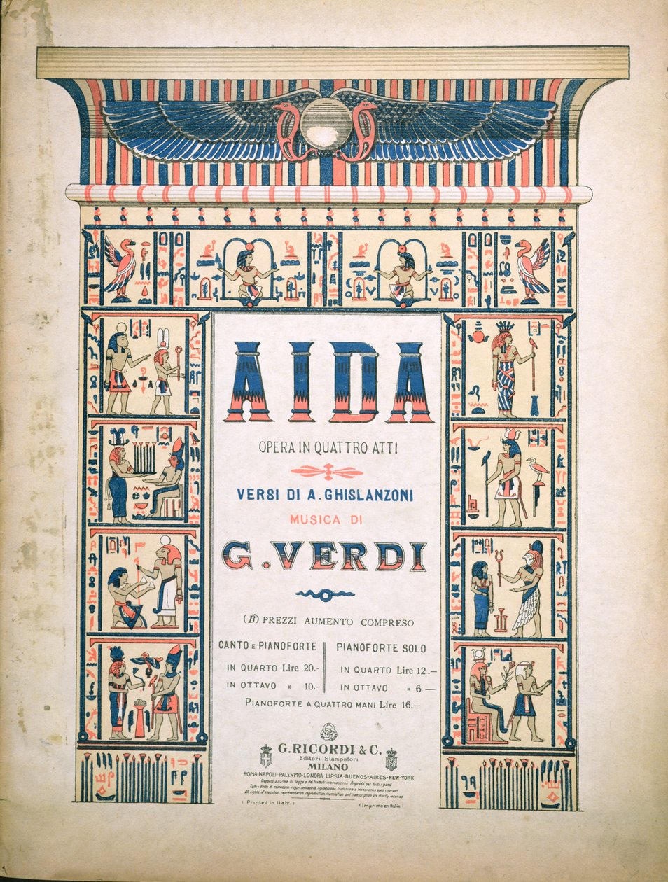 Portada de la partitura de Aida, de Giuseppe Verdi de Italian School