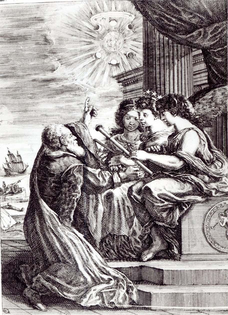 Frontispicio de Opere di Galileo Galilei, publicado en Bolonia en 1656 de Italian School
