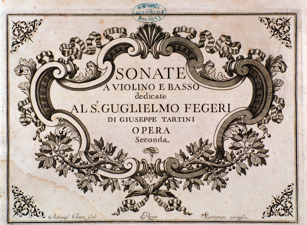 Frontispicio de partitura de Sonatas de Giuseppe Tartini de Italian School