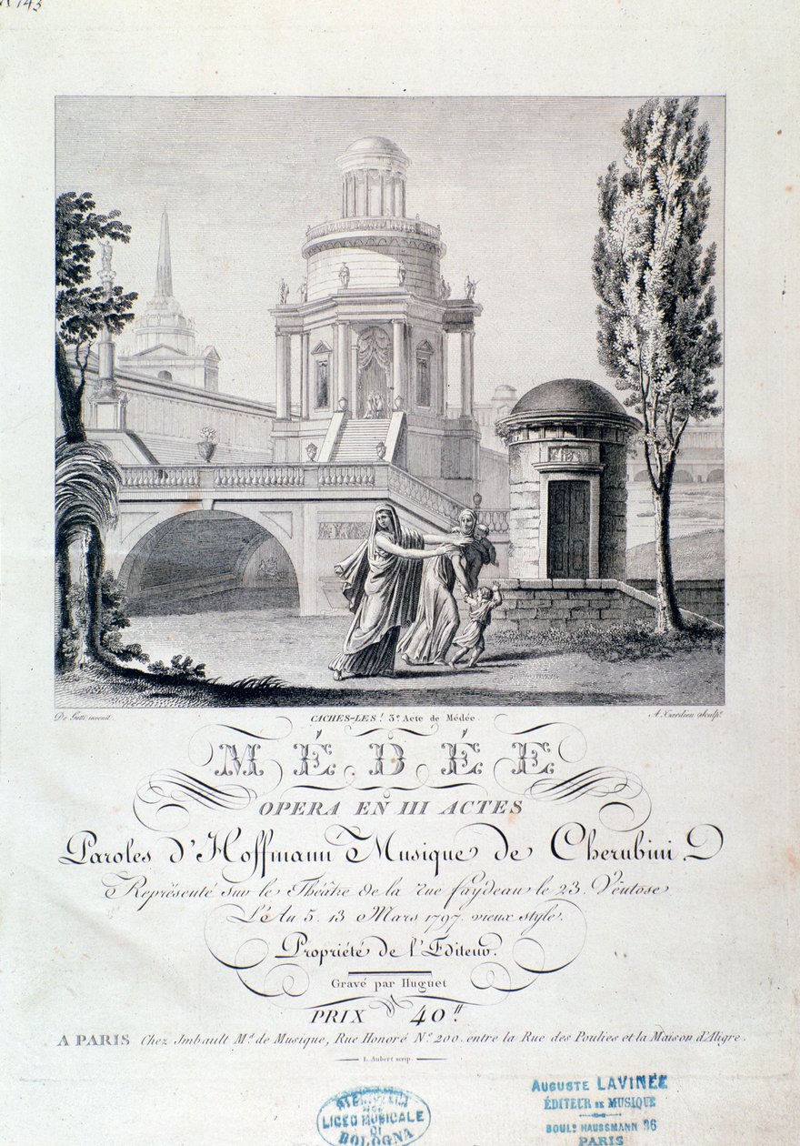 Portada de la partitura musical de Medea (escena 3), ópera de Luigi Cherubini de Italian School