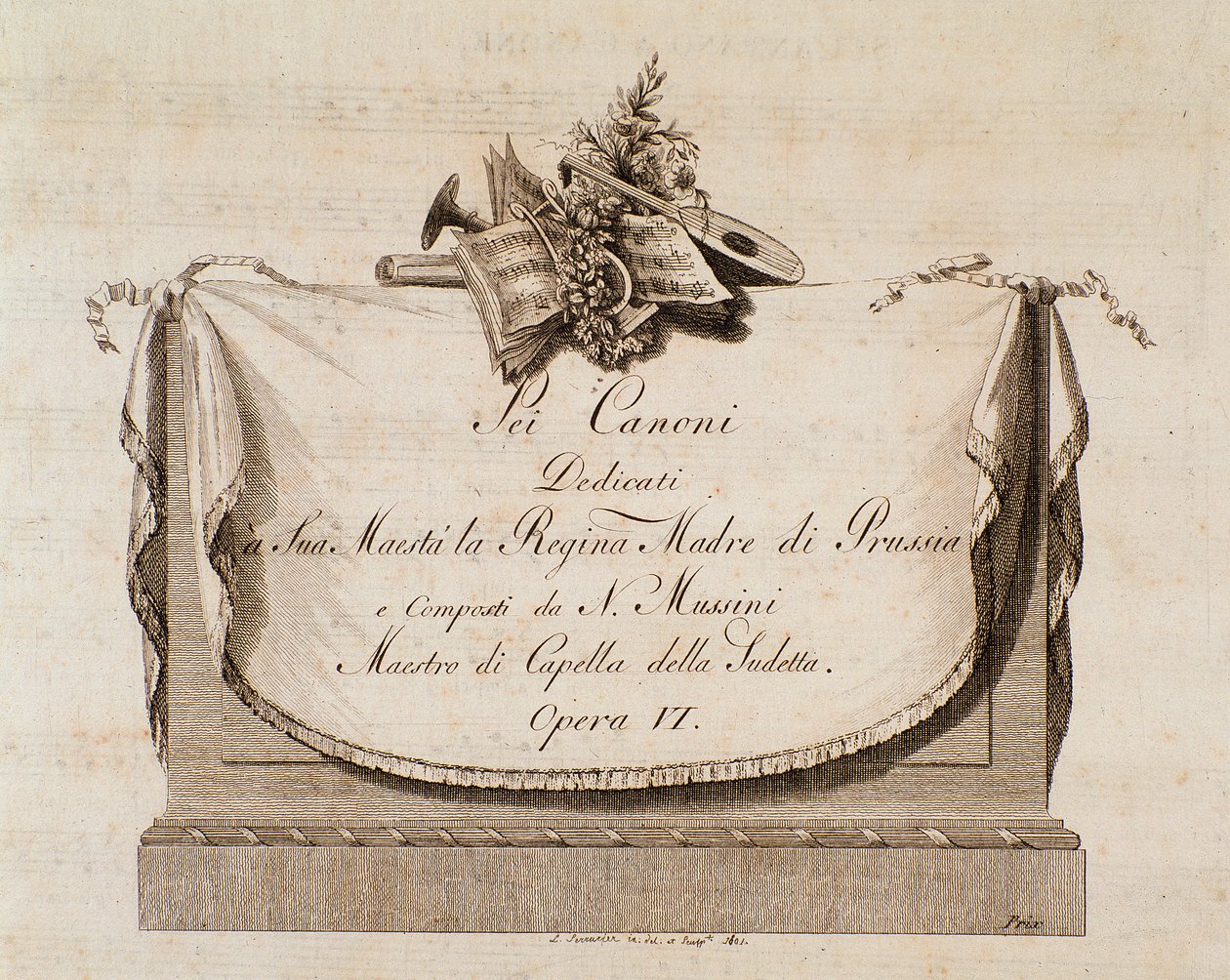 Frontispicio de la partitura musical de Sei canoni por el compositor italiano Natale Mussini (1765-1837) dedicado a la Reina de Prusia de Italian School