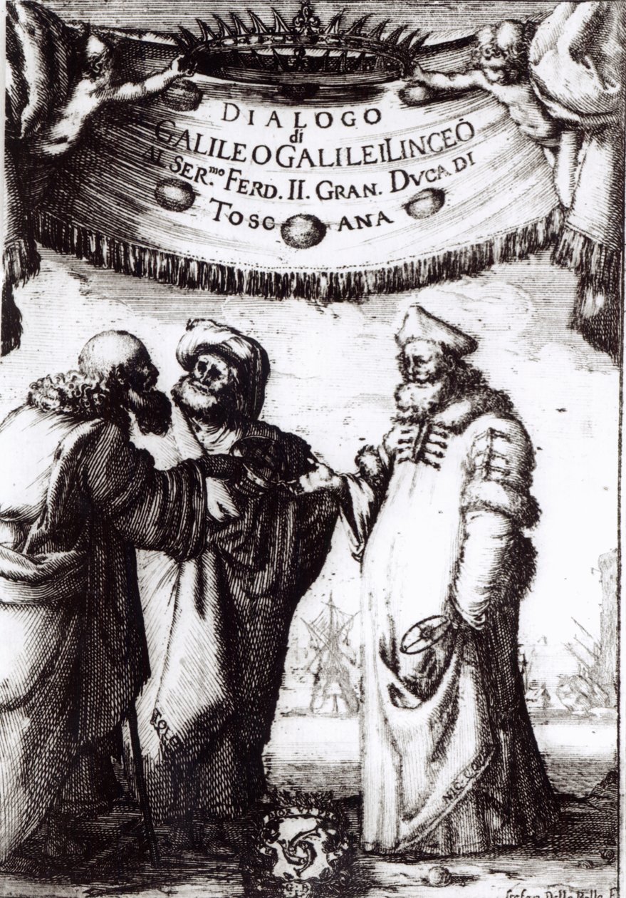Frontispicio de Dialogo sopra i due massimi sistemi del mondo de Galileo, publicado en 1632 de Italian School