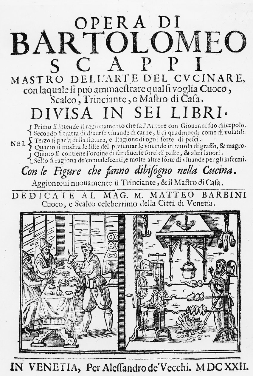 Frontispicio del libro de cocina de Bartolomeo Scappi, 1622 de Italian School