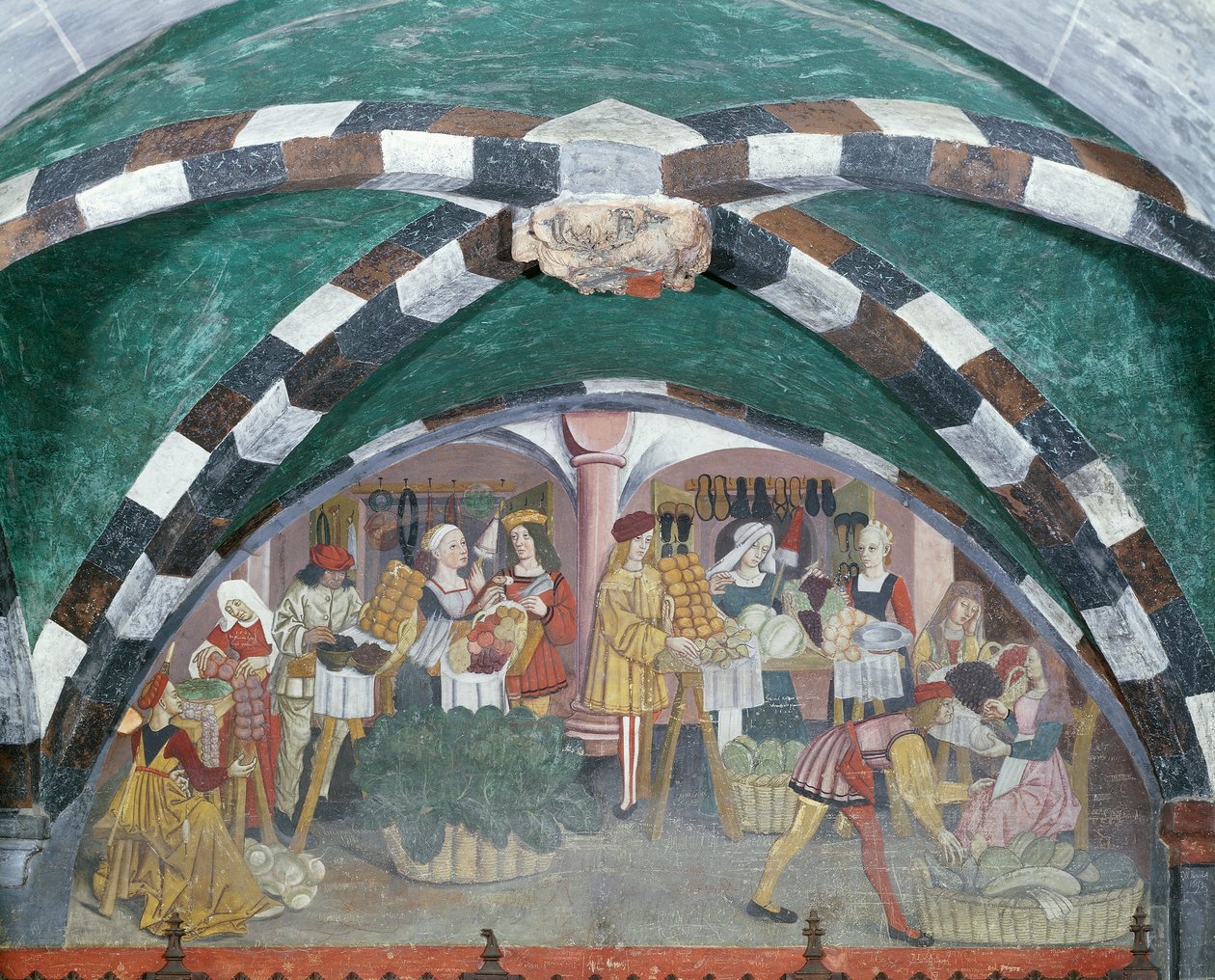Mercado de frutas y verduras, c.1500 (fresco) de Italian School