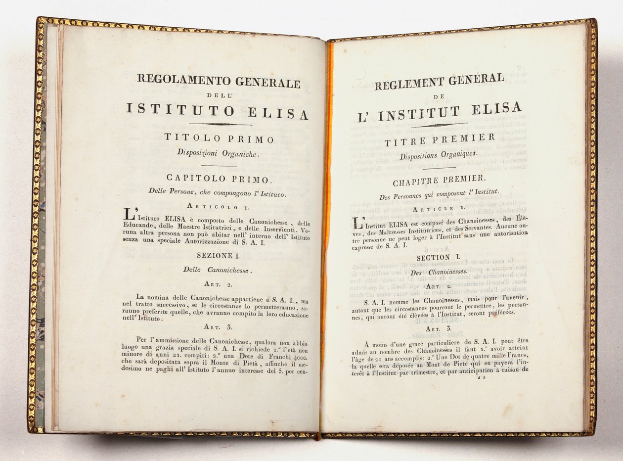 Reglamentos generales del Instituto Elisa en Lucca, dados en Lucca, 14 de julio de 1811 de Italian School