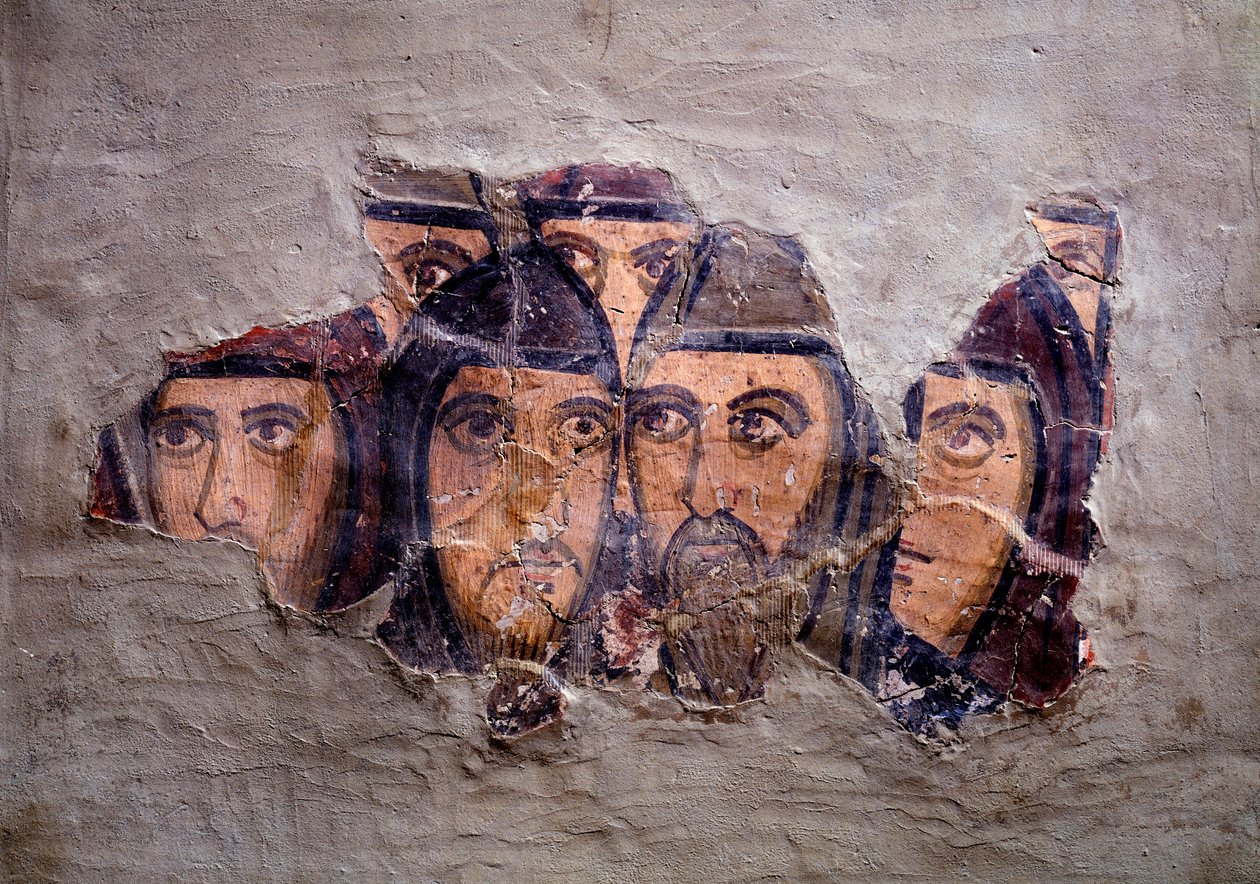 Cabezas de monjes orientales. Fresco del oratorio de Santa Silvia, siglos IX - X de Italian School