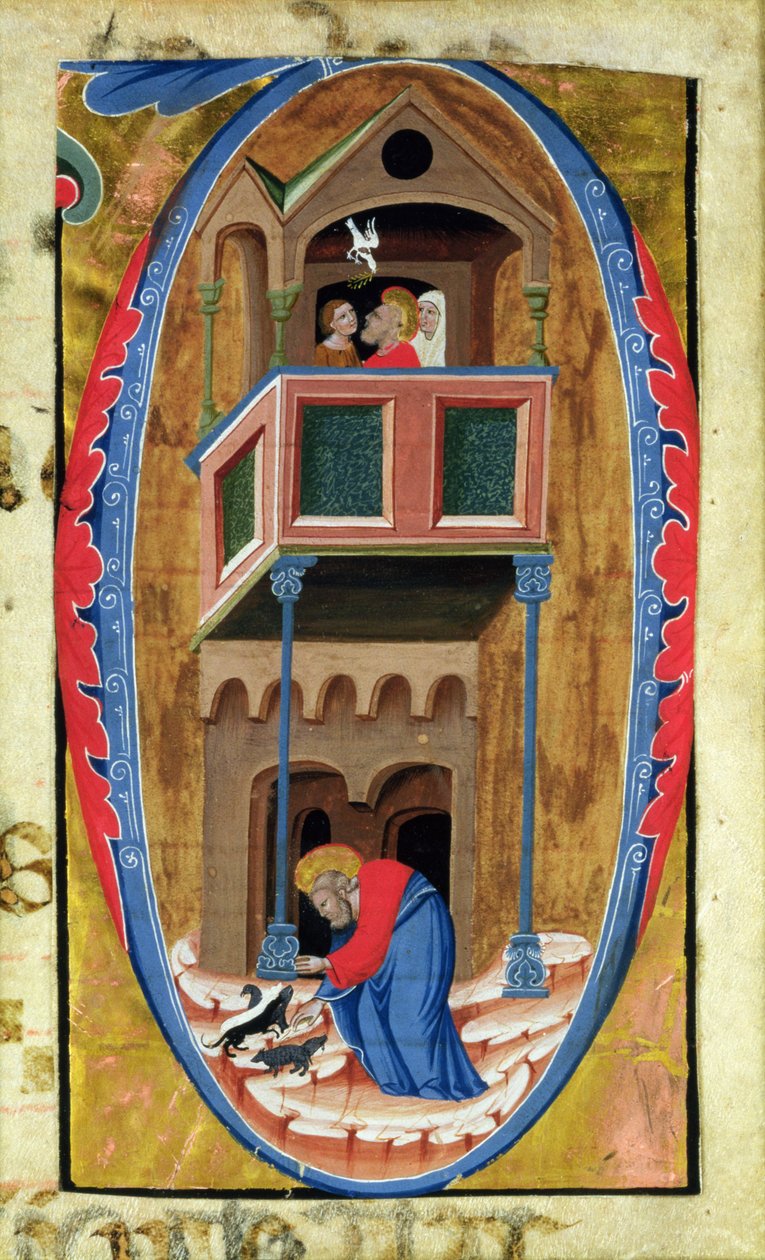 Inicial historiada D que representa escenas de la Leyenda de un Santo, finales del siglo XIV de Italian School