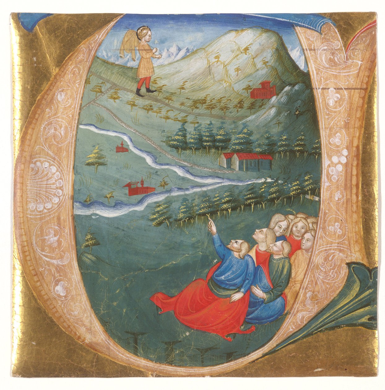 Inicial historiada que representa a Eliseo con el manto de Elías, recorte de un antifonario, c.1440 (temple y pan de oro sobre pergamino) de Italian School