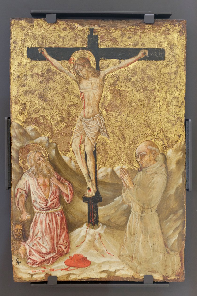 El Crucifijo entre San Jerónimo y San Bernardo de Siena, Maestro de la Anunciación Jacqemart Andre