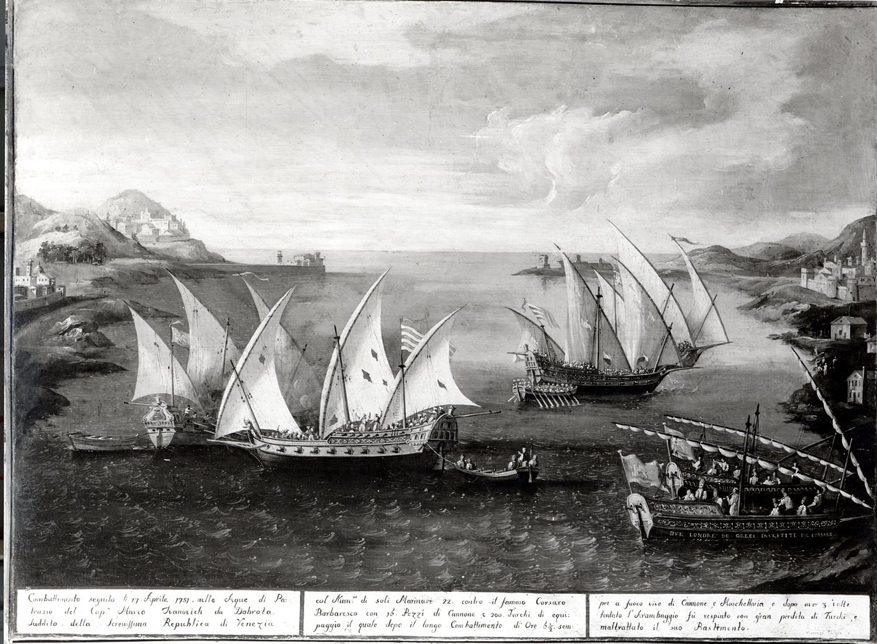 Incidente en Patras entre el Capitán Veneciano Ivanovich da Dabrota y el Pirata Turco Barbarroja, 17 de abril de 1751 de Italian School
