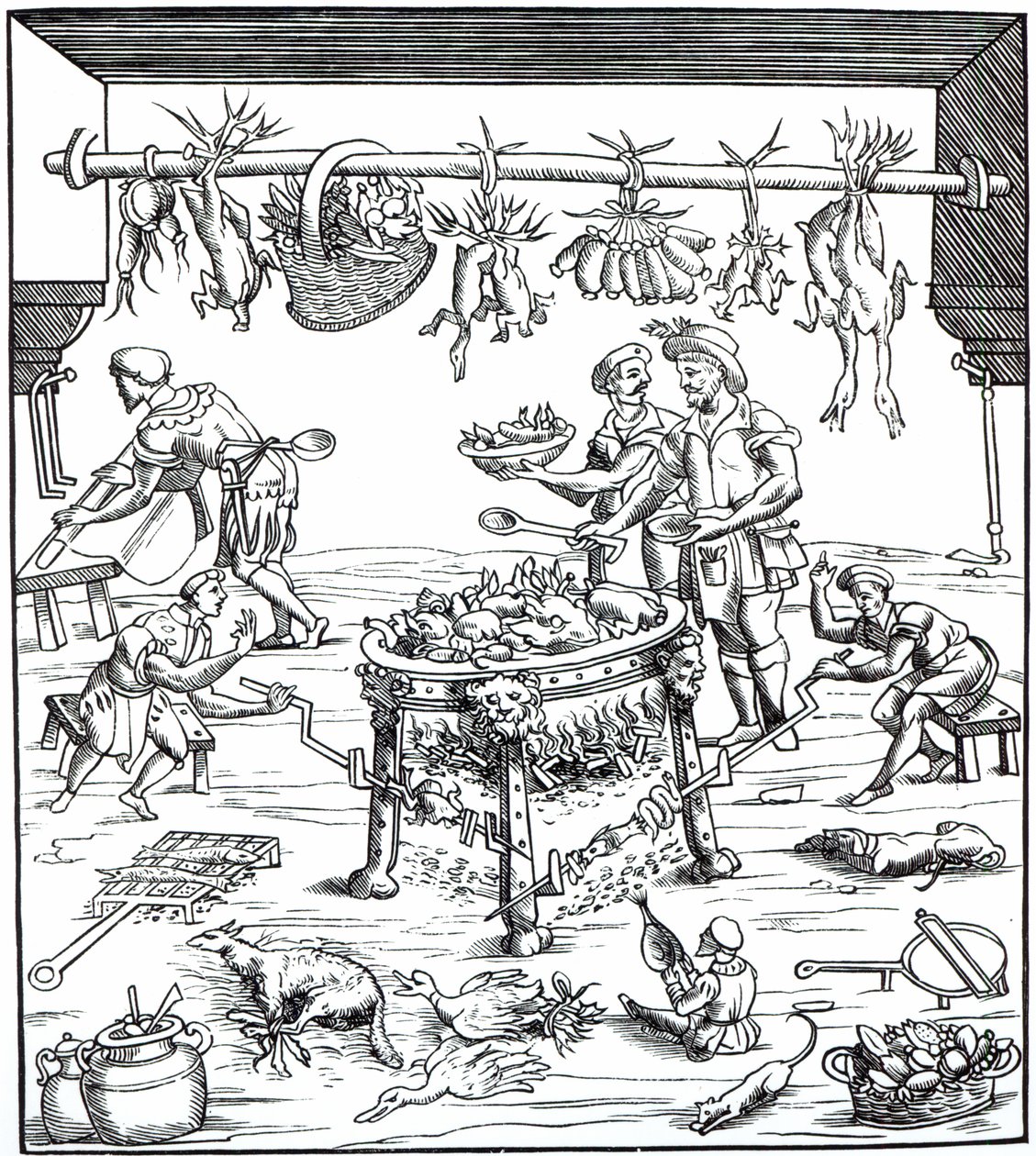 Interior de una cocina italiana, después de un grabado en Banchetti compositioni di Vivende de Christoforo di Messisburgo, publicado en 1549 de Italian School