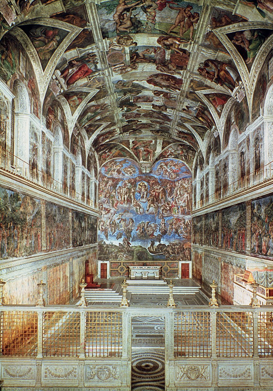 Vista interior de la Capilla Sixtina (pre-restauración) de Italian School
