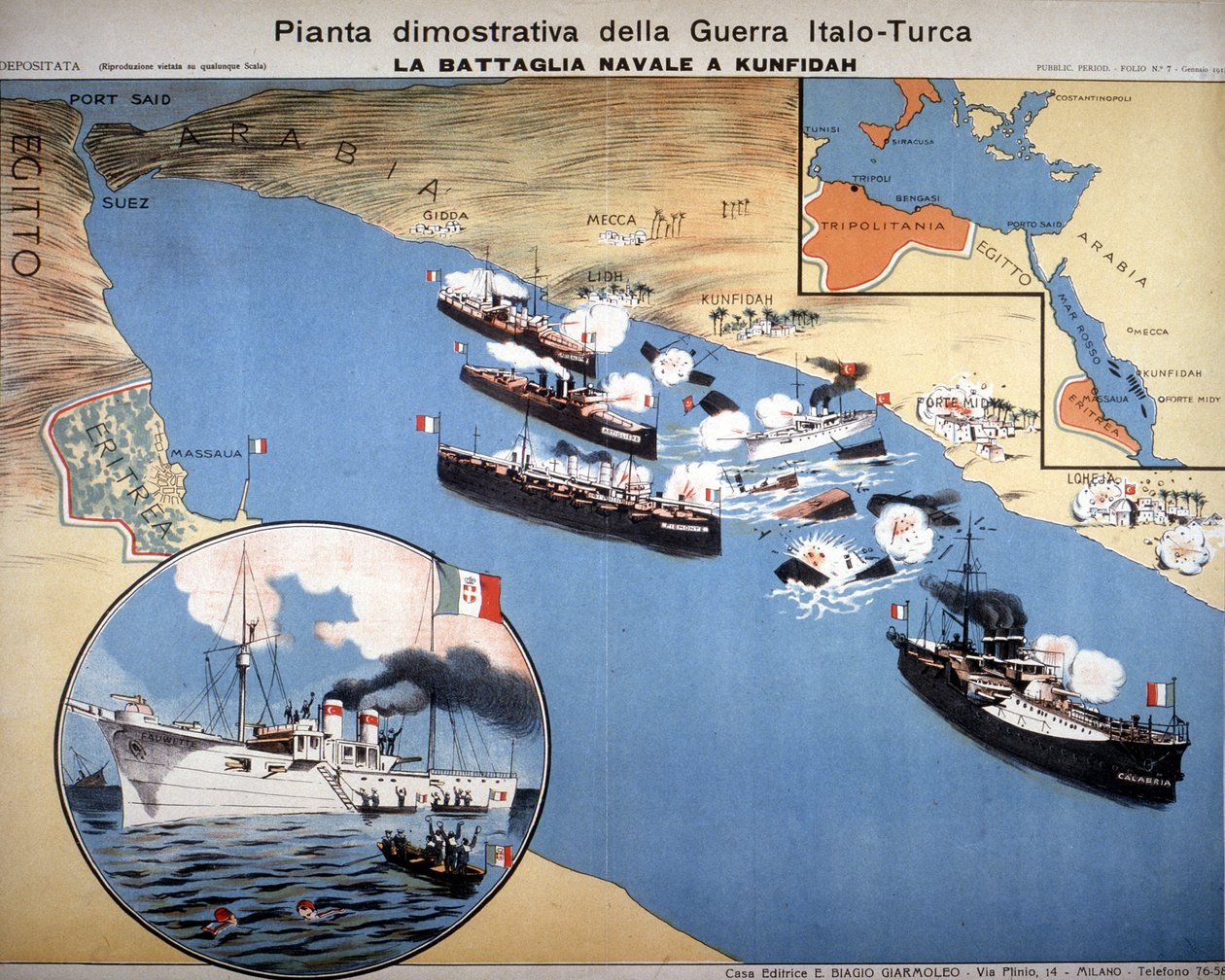 Guerra italo-turca: Batalla naval en Kufindah, cerca del Mar Rojo de Italian School