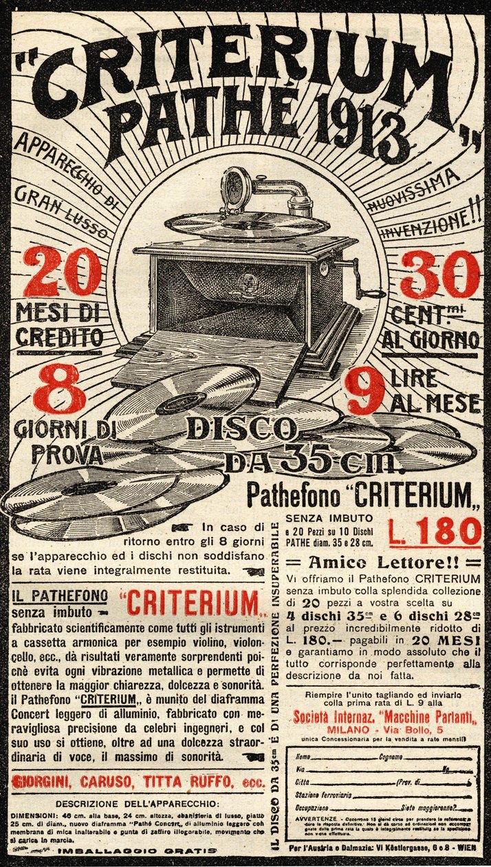 Anuncio italiano del gramófono Criterium de la marca Pathé. de Italian School