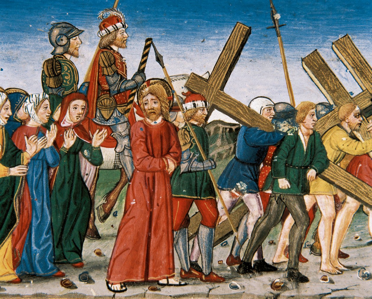 Jesús conduce al Calvario y las Santas Mujeres en el camino. Manuscrito de Cristóbal de Predis (1440-1486) de Italian School