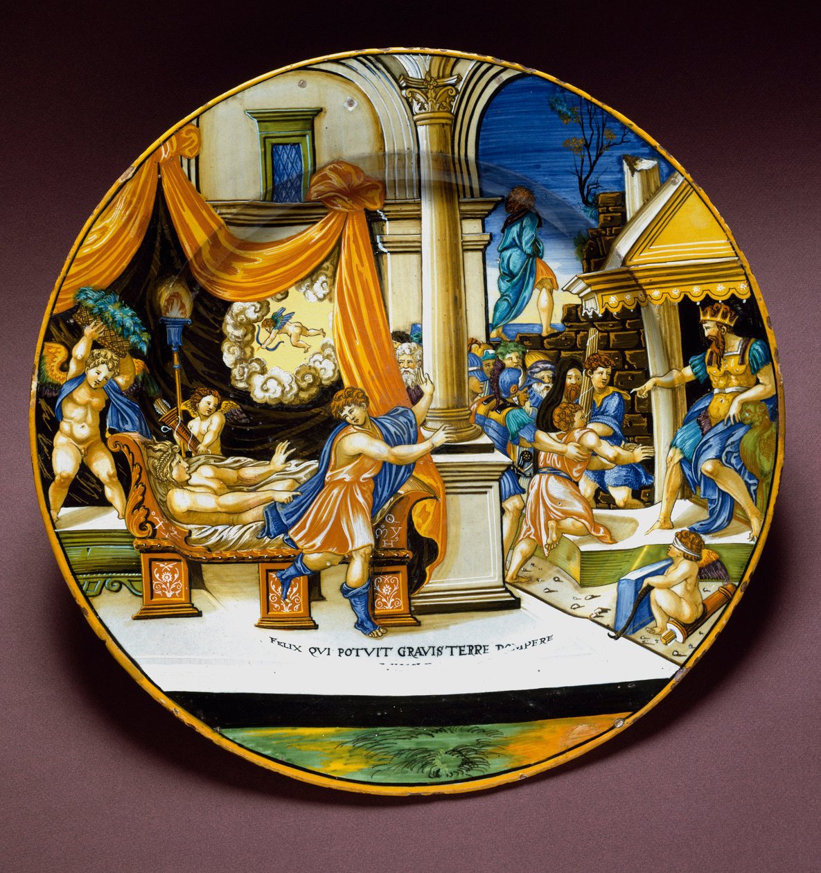 José y la esposa de Putifar. José huyendo de la esposa de Putifar que intenta seducirlo. Plato de cerámica producido en Urbino, Italia. Alrededor de 1537 Florencia, Museo Nacional del Bargello de Italian School