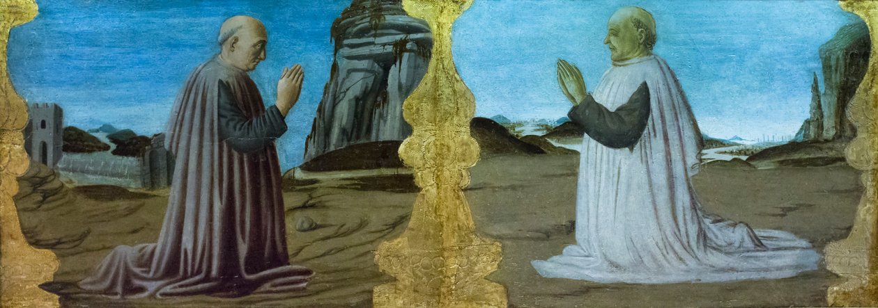 Paisaje con dos donantes por el Maestro de la Colonna Predella de Italian School