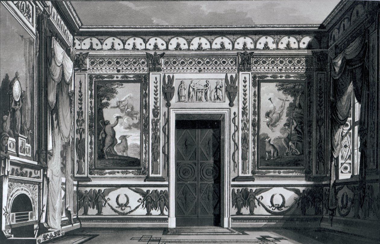 Gran salón griego, de Decoraciones Arquitectónicas por Gaetano Landi, 1810 de Italian School