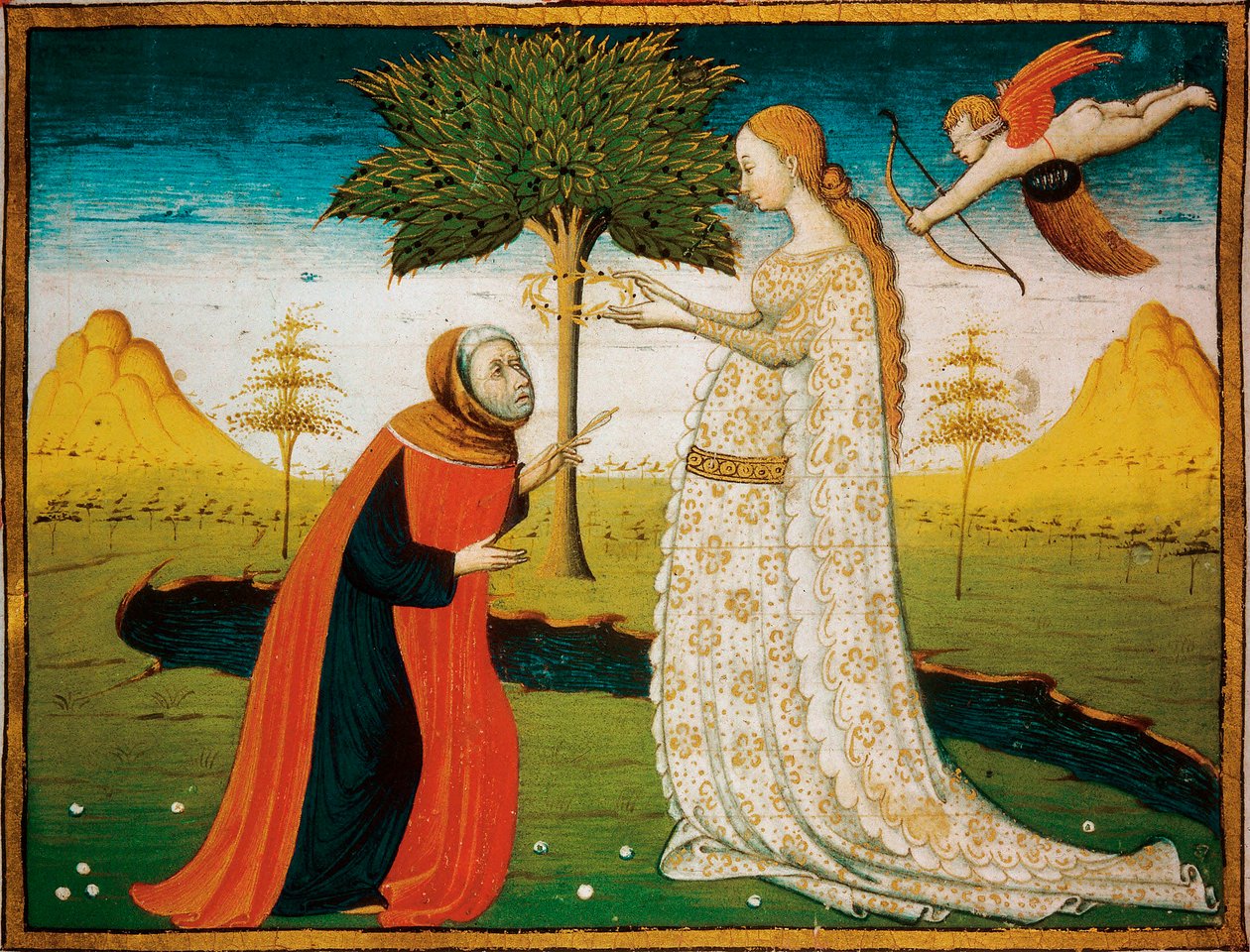Laura (Laure) de Noves (1308-1348) coronando al poeta Francesco Petrarca (Petrarque). de Italian School