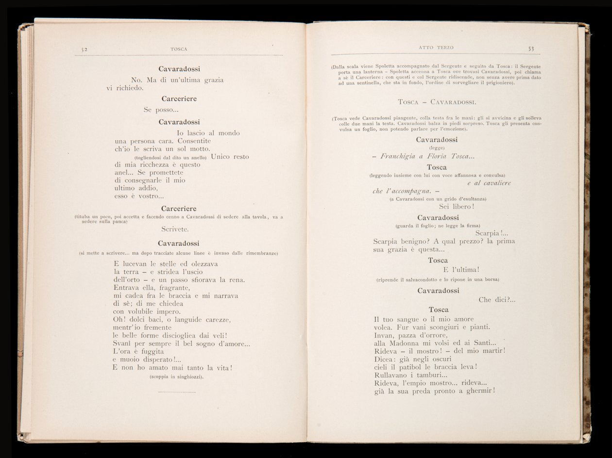 Libreto de Tosca de Giacomo Puccini, Edición Ricordi, Italia de Italian School