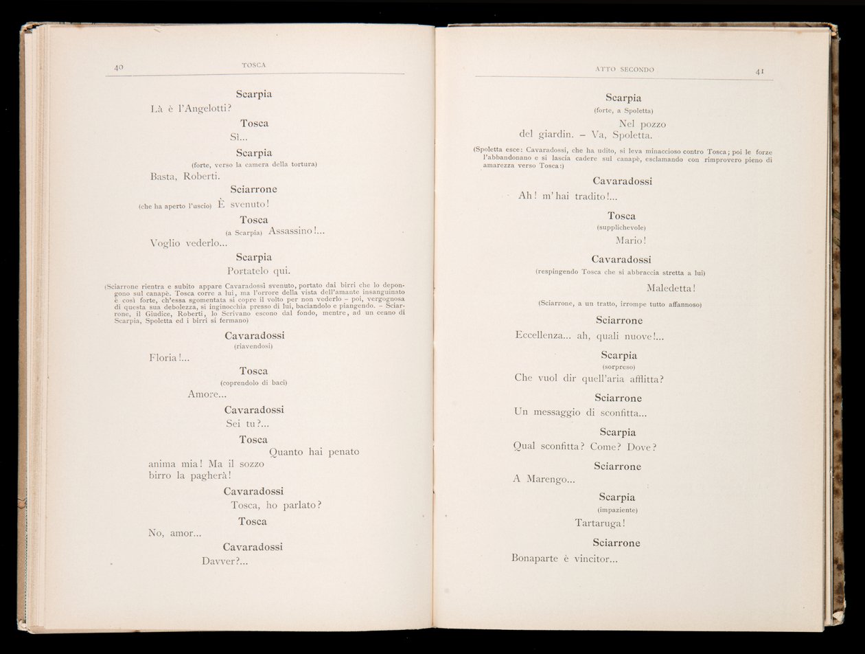 Libreto de Tosca de Giacomo Puccini, Edición Ricordi, Italia de Italian School