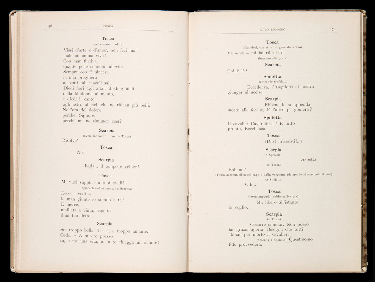 Libreto de Tosca de Giacomo Puccini, Edición Ricordi, Italia de Italian School
