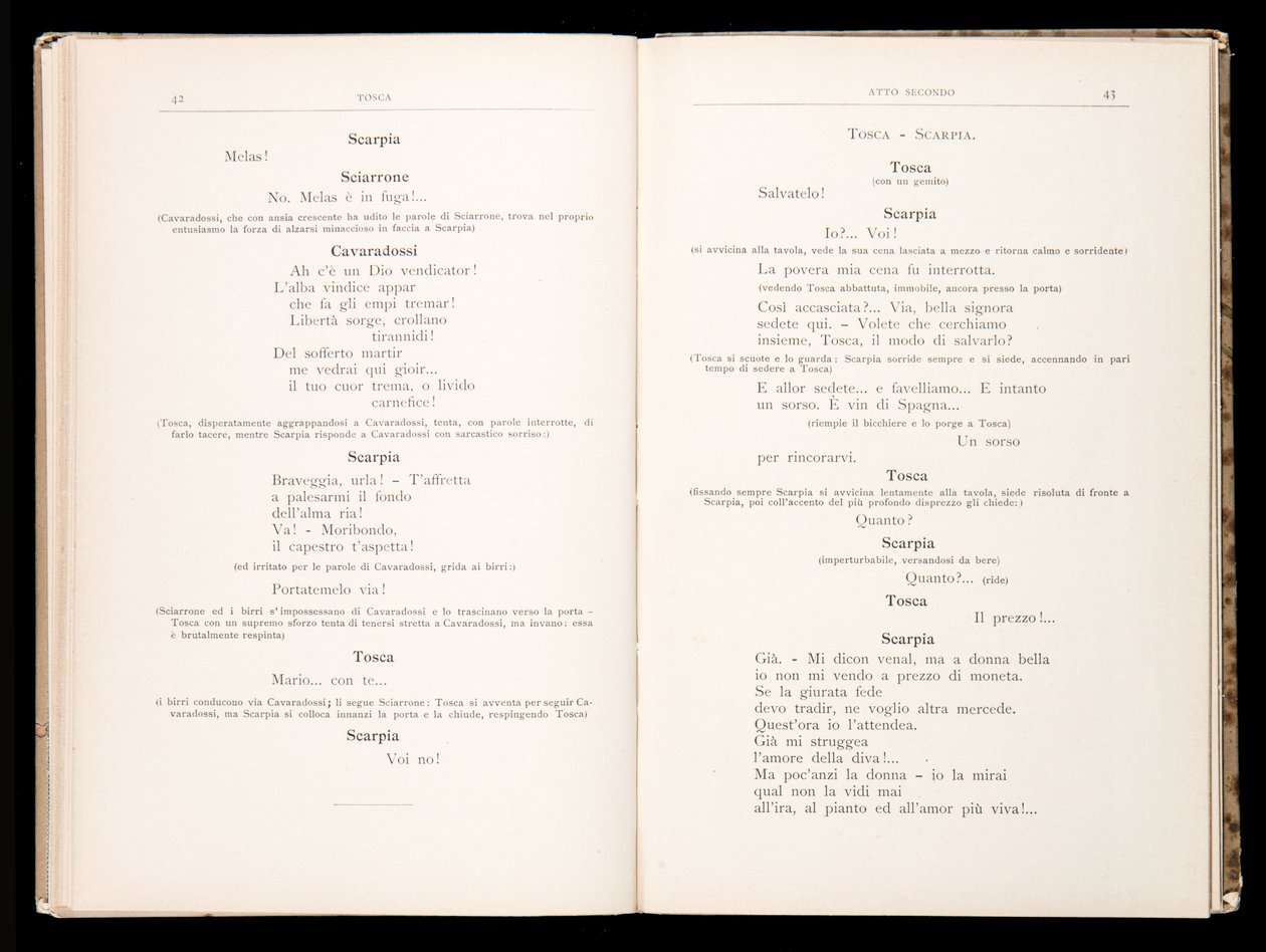 Libreto de Tosca de Giacomo Puccini, Edición Ricordi, Italia de Italian School