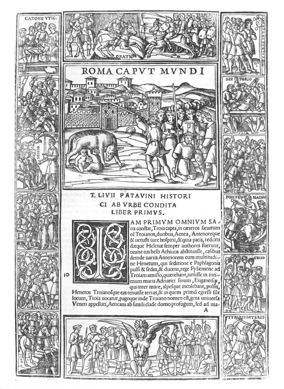 Historia de Roma de Livio, fol. 1 Roma Caput Mundi, edición publicada en Venecia, 1520 de Italian School