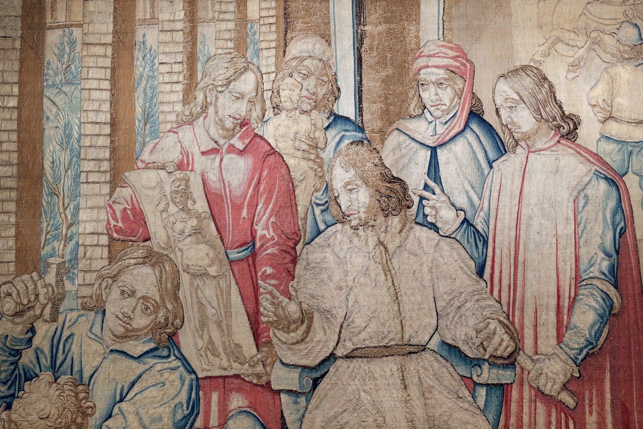 Lorenzo el Magnífico entre los escultores y pintores en el Jardín de los Medici en San Marco. Tapiz 1516. Génova. Italia de Italian School