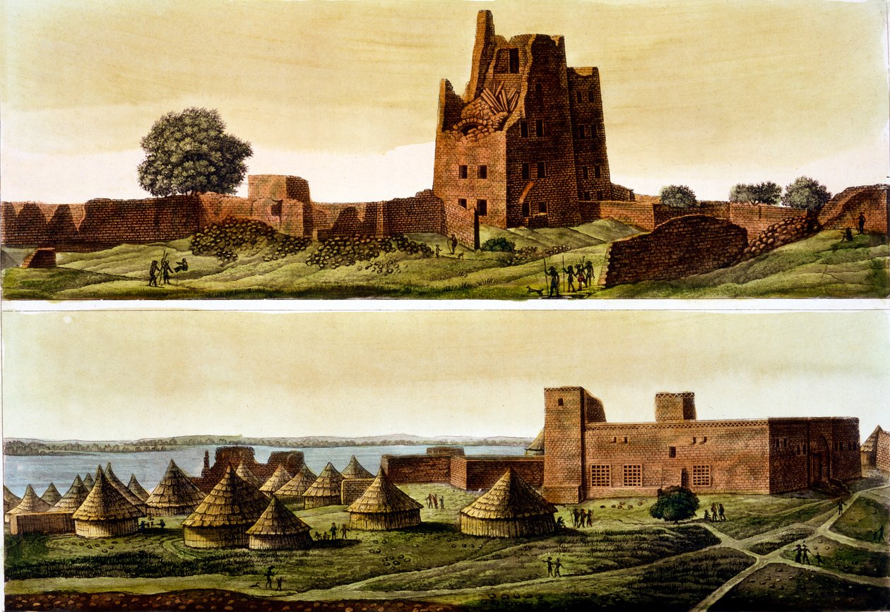 Bajo Egipto o Sudán, el río Nilo: Abajo, pueblo de El-Querebyn, 1820s-30s de Italian School