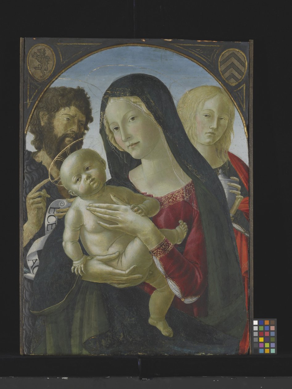 Virgen con el Niño, San Juan Bautista y Santa María Magdalena (témpera sobre madera) de Italian School