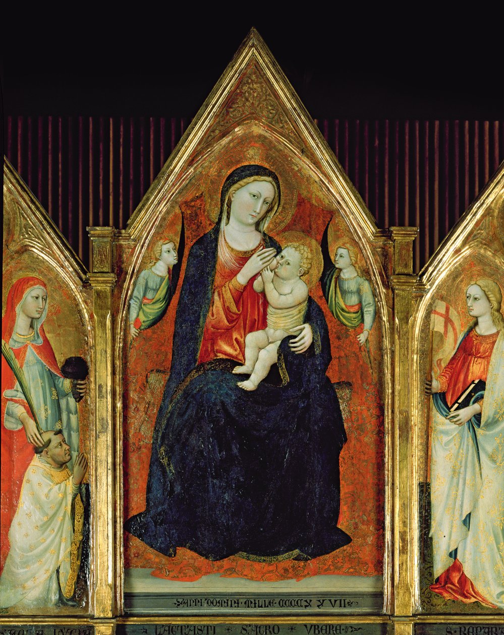 Virgen cuidando al Niño con santos (temple sobre madera) (detalle de 254064) de Italian School