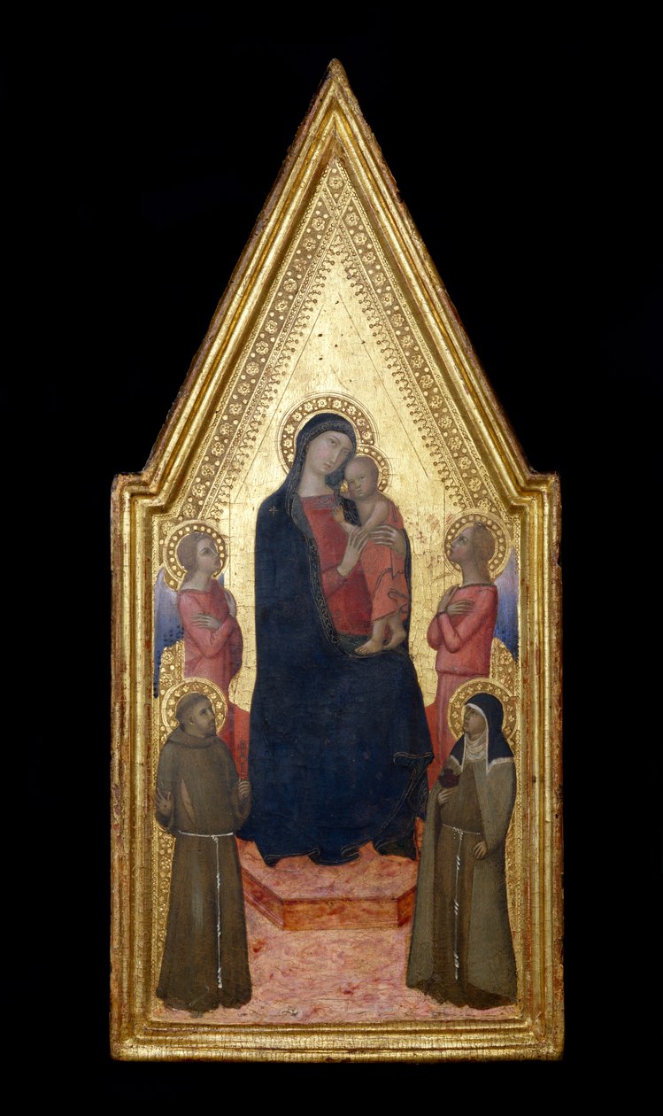 Madonna y Niño con San Francisco, Santa Clara y dos ángeles, 1340-50 de Italian School