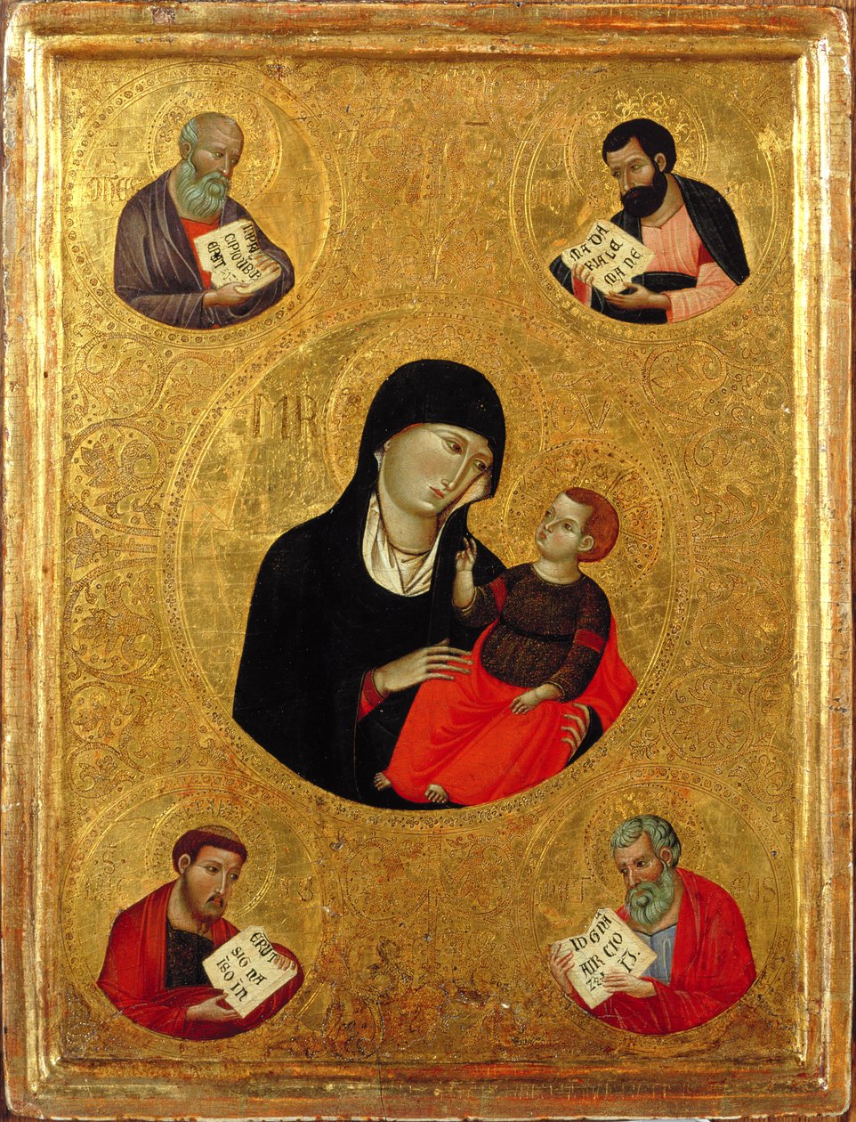 Madonna y el Niño con los Cuatro Evangelistas de Italian School