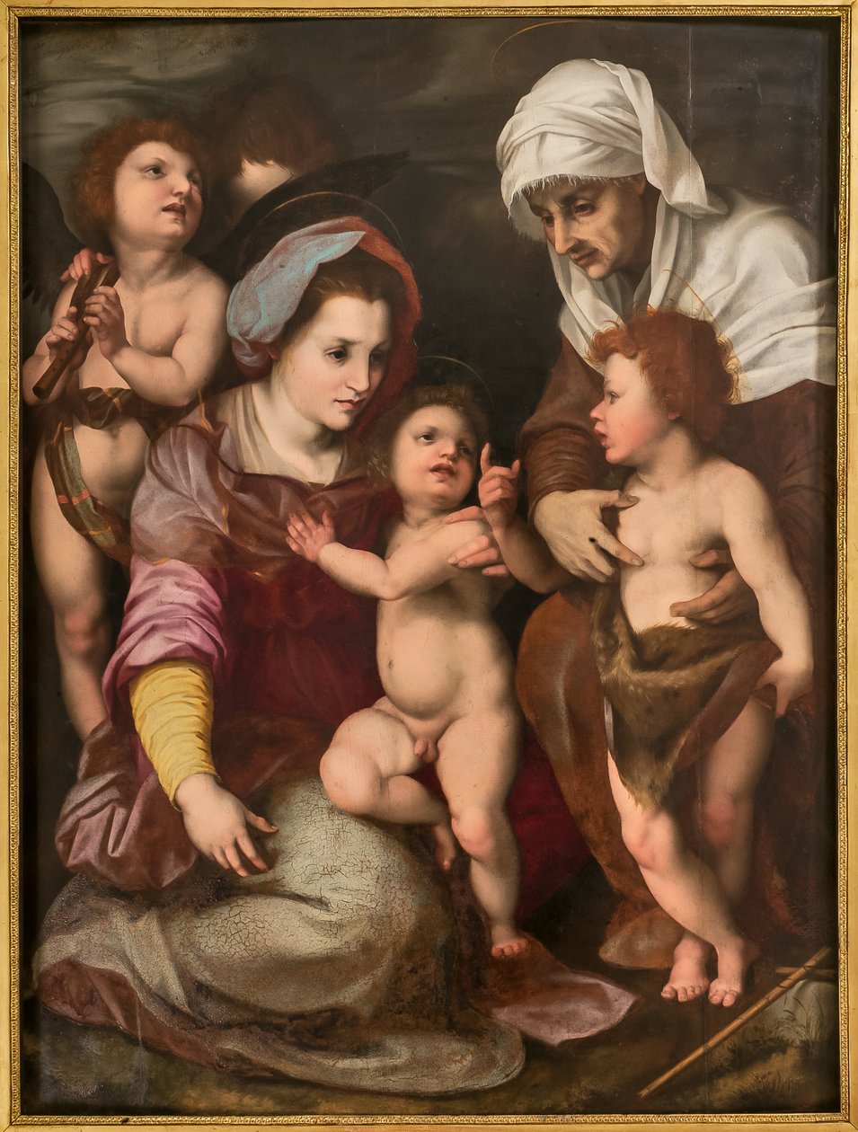 Virgen con el Niño Jesús, Santa Isabel, el Niño San Juan y dos ángeles, copia de Andrea Del Sarto (óleo sobre tabla) de Italian School