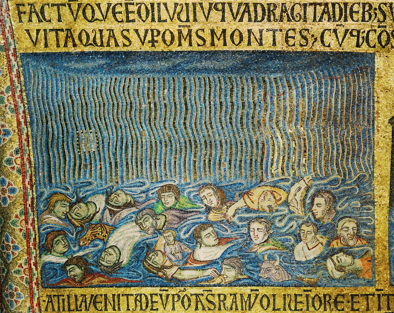 La humanidad se ahoga en el Diluvio, mientras la lluvia sigue cayendo ... (mosaico) de Italian School